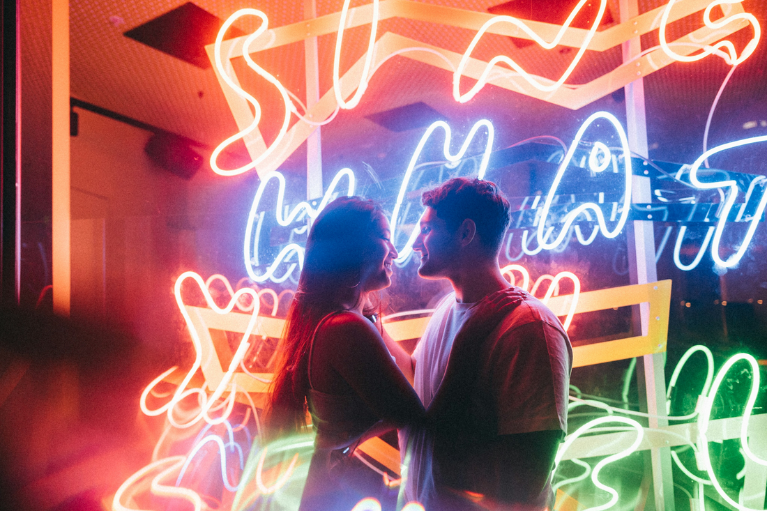 Couple having fun together on a date in town