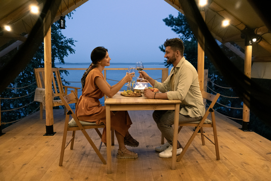 Couple having a romantic dinner with wine